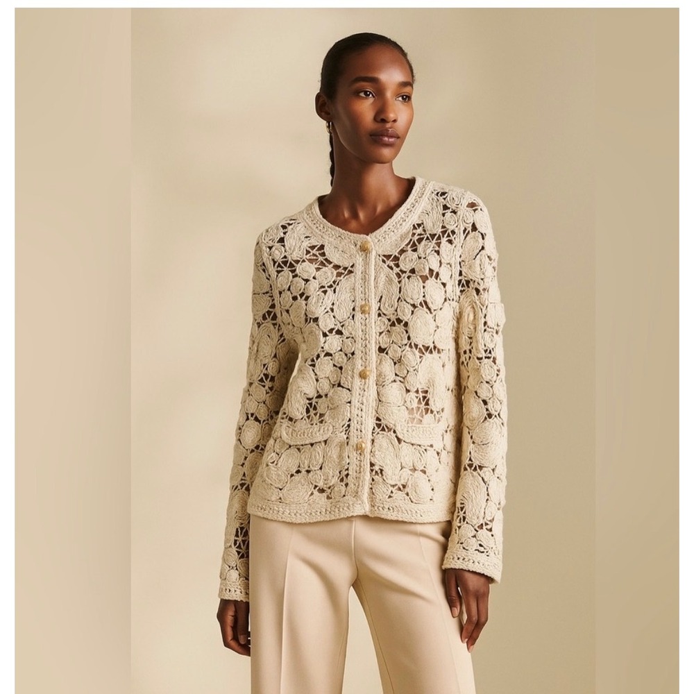 Cloth‎ by design Crochet Cardigan XS Cream Excellent Floral Lace Button Front